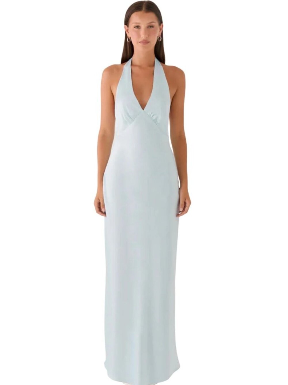 Peppermayo Ice Blue Satin Open Back Halter Bias Cut Maxi Dress Size 6